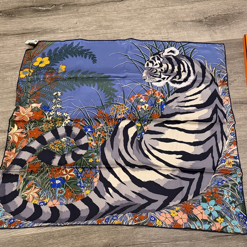 Hermes classic Tyger Tyger 70cm scarf by Alice Shirley